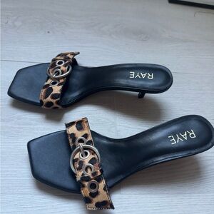RAYE Black and Leopard Heeled Sandals